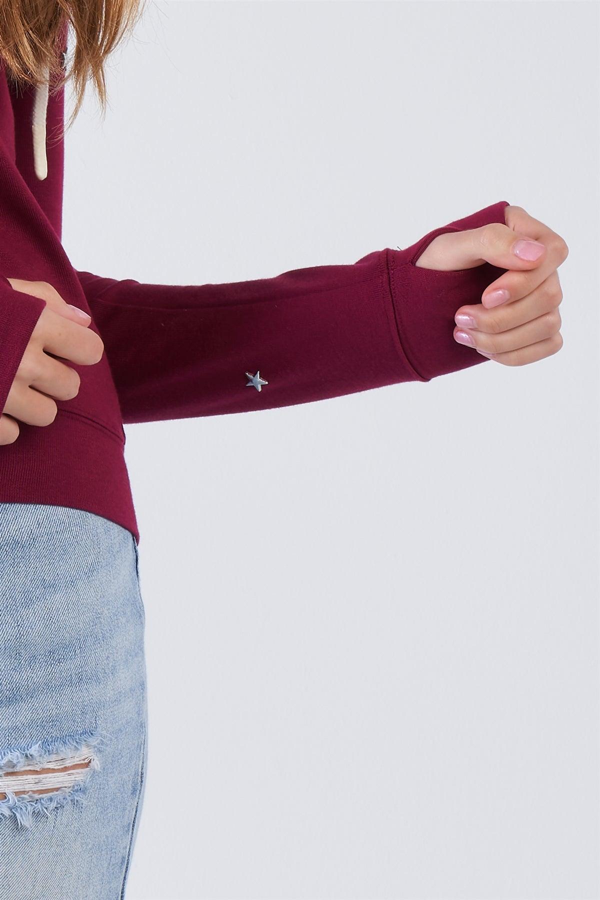 Plum Long Sleeve "Be The Light" Graphic Star Studded Comfy Zip Up Hoodie - Image 5